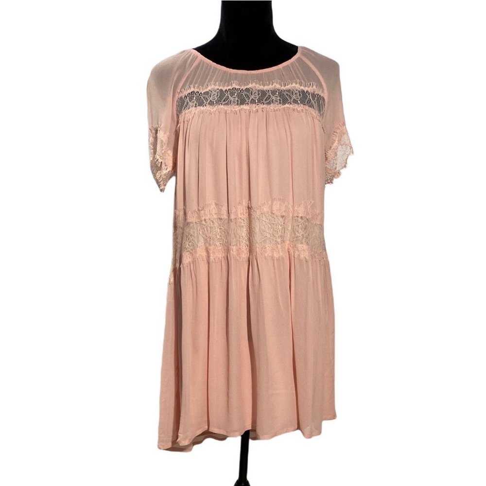 French Connection 2 Dress NWT Blush Peach Pink Chiffon Overlay Lace Detail